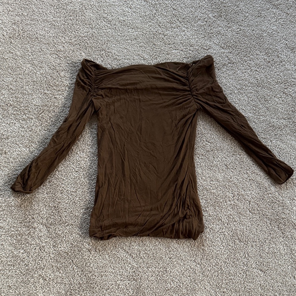 Ralph Lauren Brown Off Shoulder Long Sleeve Top